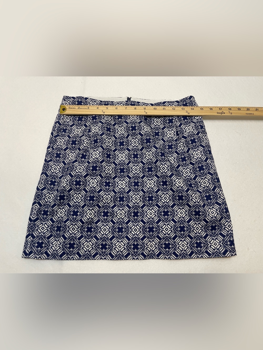 J.Crew Blue White Geometric Mini Skirt Size 4 Cotton - Picture 6 of 8